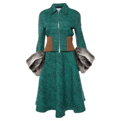 Pre-owned Prada - Runway Fall/winter 2013 Skirt And Jacket With Fur Size 40it In Blue