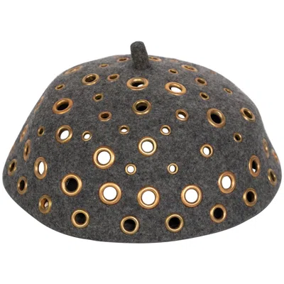 Pre-owned Prada Runway Gray Wool Metal Grommet Hat, 2005