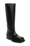 Prada Leather Square-toe Tall Moto Boots In Nero