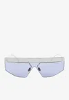 Prada Silver Metallic Geometric Lens Runway Sunglasses In Blue