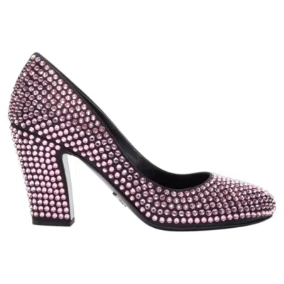 Pre-owned Prada Runway Rosa Pink Rhinestone Crystal Embellished Pump Eu37