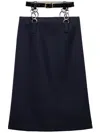 Prada Floating Leather Belt Wool Midi Skirt In 蓝色