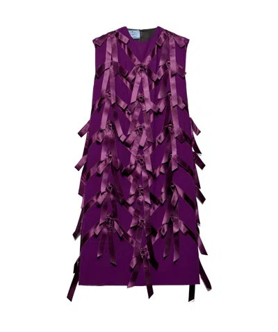 PRADA PRADA BOW EMBELLISHED CREWNECK DRESS