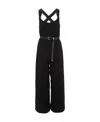 Prada Leather Belted Wide-leg Crepe Jumpsuit In Black