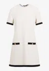 Prada Sablé Bow-embellished Mini Dress In Natural