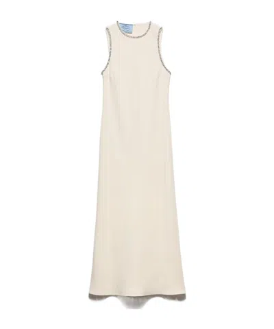 Prada Sablé Embellished Maxi Dress In Neutral
