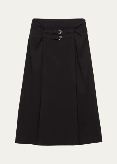 Prada Sable Flared Midi Skirt In Nero