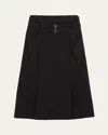 Prada Sable Flared Midi Skirt In Nero