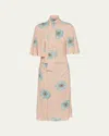 Prada Scarf Collar Printed Dress In Cipria