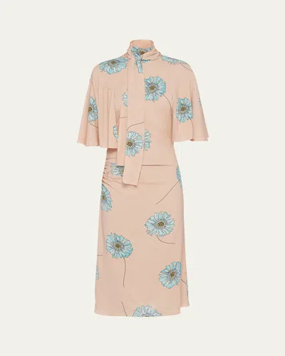 Prada Scarf Collar Printed Dress In Pink