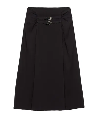 Prada Sable Flared Midi Skirt In Nero