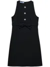 Prada Bow Jeweled Button Mini Dress In Black