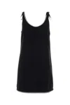 Prada Womens Black Crystal-embellished Scoop-neck Woven Mini Dress In White