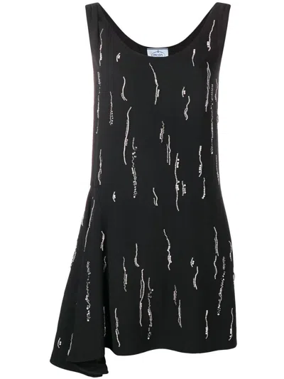 Prada Sablè Satin Mini Dress In Black