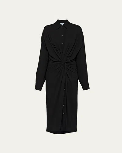Prada Sable Twisted-front Midi Dress In Nero