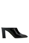 Prada Leather Block Heel Mules With Pointed Toe