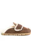 Prada Shearling Lining Suede Sabot In Brown