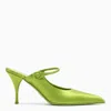 PRADA PRADA SABOT WITH GREEN FLEECE HEEL IN SATIN WOMEN