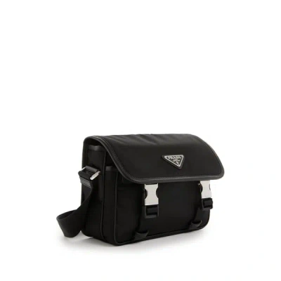 Prada Re-nylon And Saffiano Leather Shoulder Bag In Black