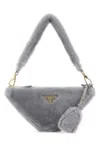 Prada Grey Shearling Mini Shoulder Bag