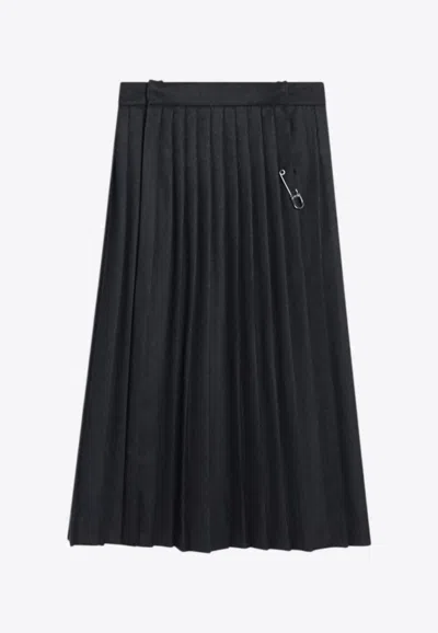 Prada Safety-pin Pleated Midi Skirt In Black