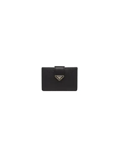 Prada Saffiano And Smooth Leather Card Holder In Black