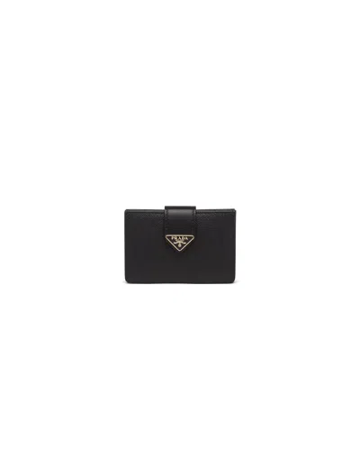 Prada Kartenetui Aus Saffiano Und Leder In Black