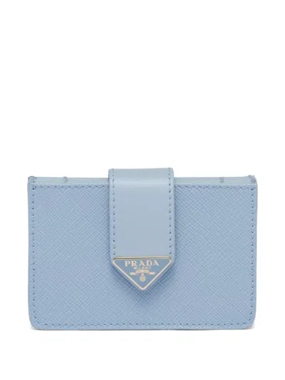 Prada Saffiano And Smooth Leather Card Holder In Blue