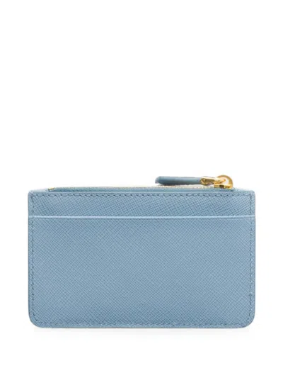 Prada Saffiano And Smooth Leather Card Holder In Blue