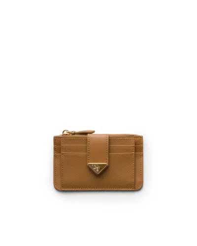 Prada Kartenetui Aus Saffiano Und Leder In Brown