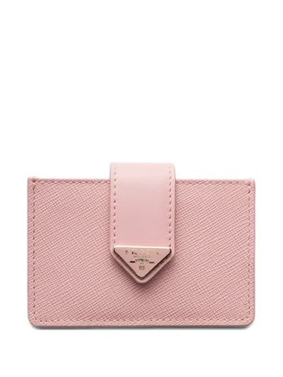 Prada Saffiano And Smooth Leather Card Holder In Pink
