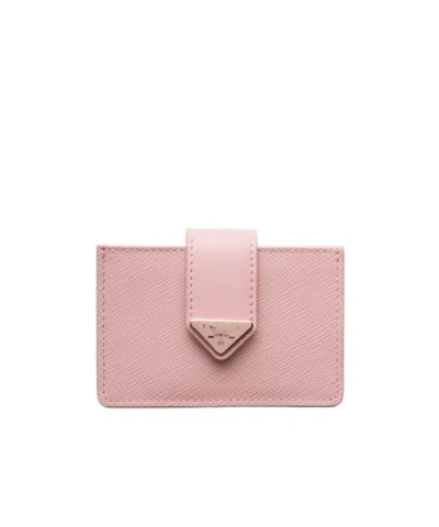 Prada Saffiano And Smooth Leather Card Holder In Purple