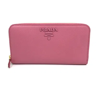 Pre-owned Prada Saffiano Begonia Pink Leather Long Wallet (bi-fold) () In Multi