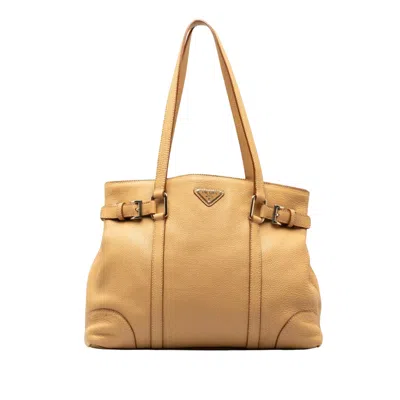 Prada Saffiano Beige Leather Shoulder Bag ()