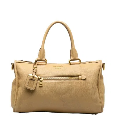 Prada Saffiano Beige Leather Travel Bag ()