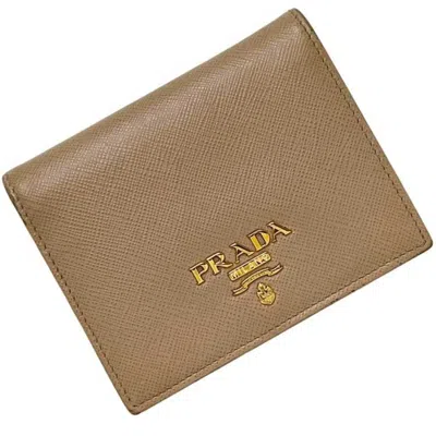 Pre-owned Prada Saffiano Beige Leather Wallet (bi-fold) ()