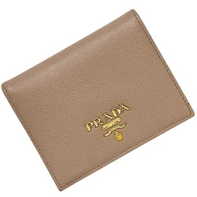 Pre-owned Prada Saffiano Beige Leather Wallet (bi-fold) ()