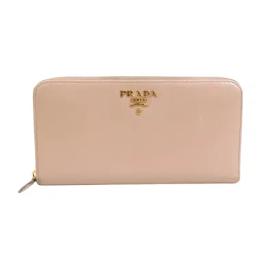 Prada Logo Plaque Wallet In Pink
