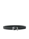 Prada Black Saffiano Belt With Logo Charm In Black