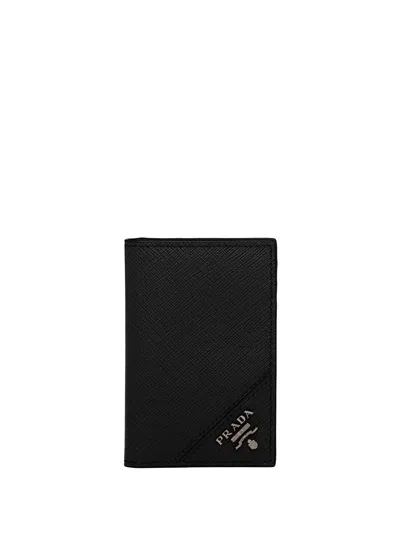 Prada Saffiano Leather Card Holder In Black