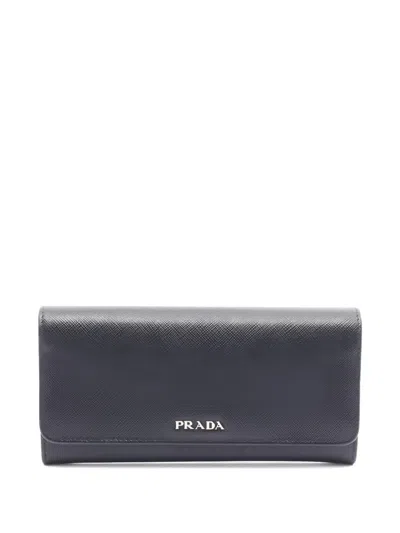 Pre-owned Prada Saffiano Bifold Long Wallet In Black