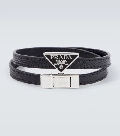 Prada Saffiano Leather Bracelet In Black