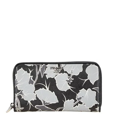 Pre-owned Prada Saffiano Black Gray Leather Long Wallet (bi-fold) () In Black, Gray