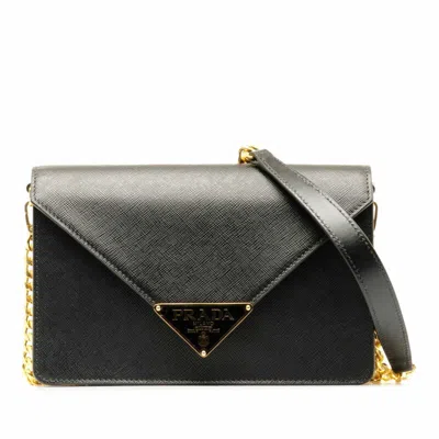Prada Saffiano Black Leather Shoulder Bag ()