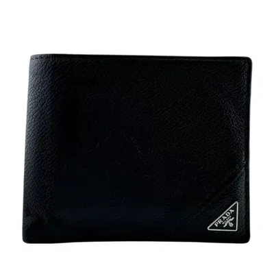 Pre-owned Prada Saffiano Black Leather Wallet (bi-fold) ()
