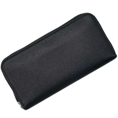 Pre-owned Prada Saffiano Black Nero Leather Long Wallet (bi-fold) () In Black, Nero
