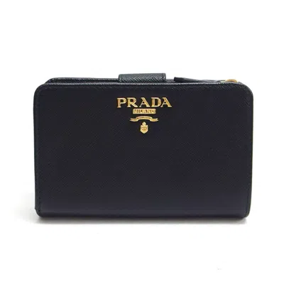 Pre-owned Prada Saffiano Black Nero Leather Wallet (bi-fold) () In Black, Nero