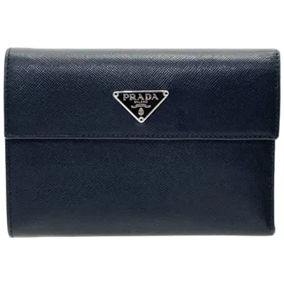 Pre-owned Prada Saffiano Black Nero Saffiano Wallet (tri-fold) () In Black, Nero