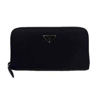 Pre-owned Prada Saffiano Black Nylon Saffiano Long Wallet (bi-fold) ()