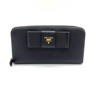 Pre-owned Prada Saffiano Black Saffiano Long Wallet (bi-fold) ()